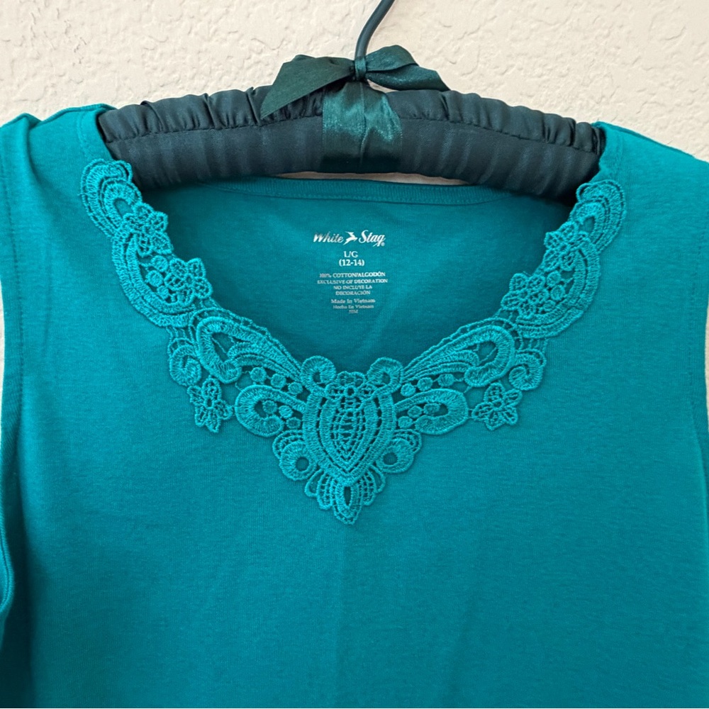 White Stag Teal Lace-Trim Sleeveless Tank - Picture 3 of 3